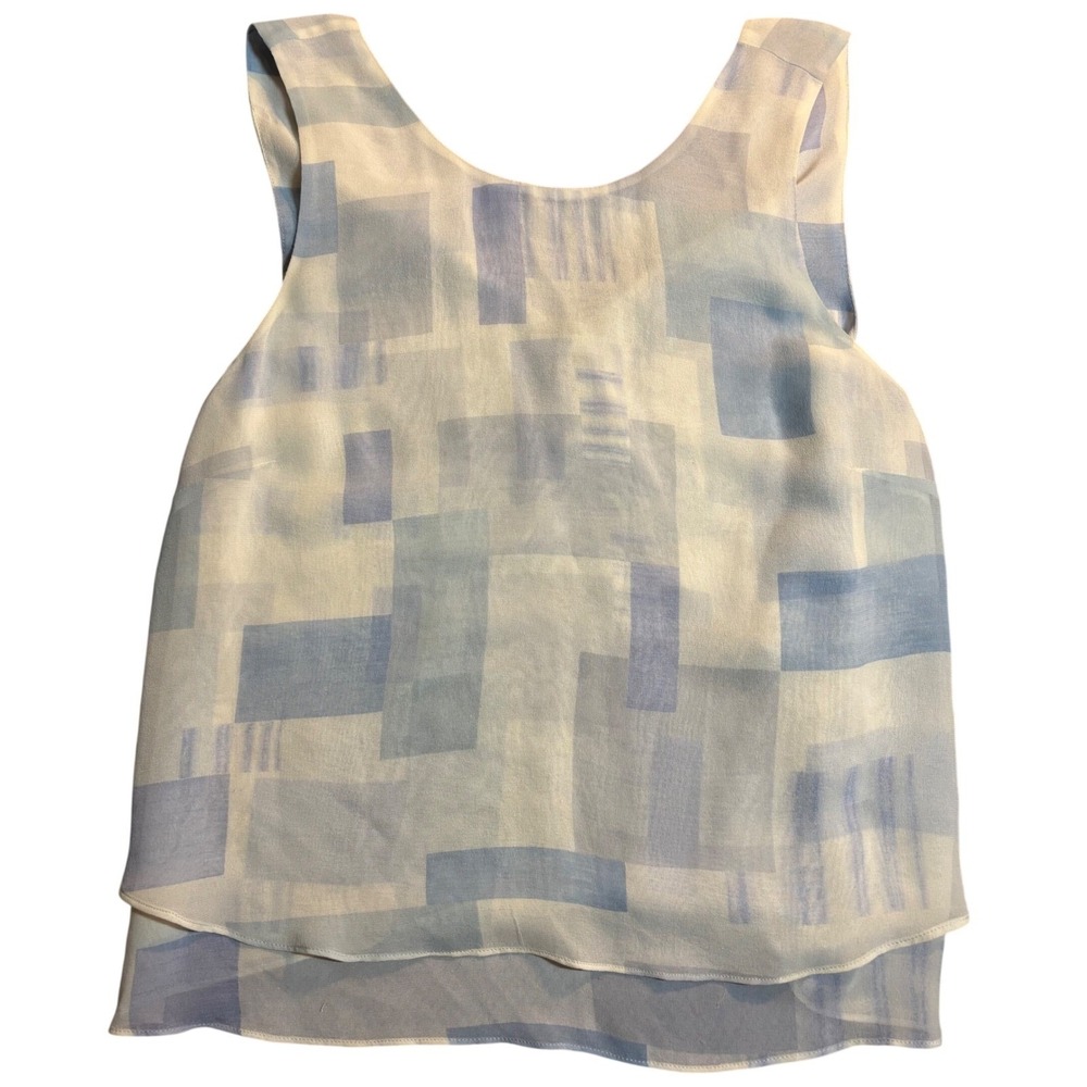Joie Silk Sleeveless Blouse Women's Blue Cream Geometric Tiered Top Size Medium - Picture 1 of 7